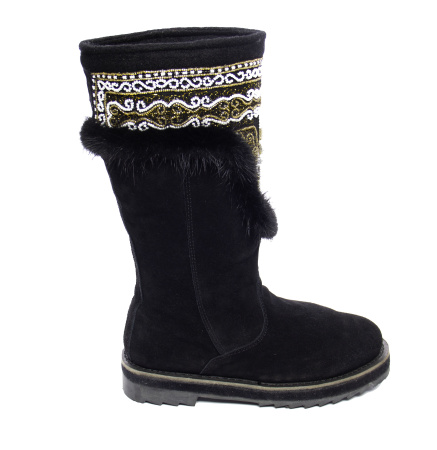 Сапоги женские из натуральной замши с бисером